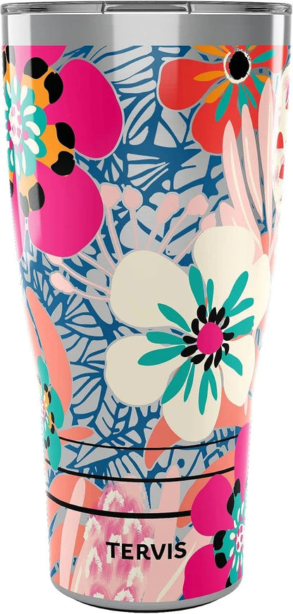 Tervis Traveler Bright Wild Blooms Triple Walled Insulated Tumbler Travel Cup Keeps Drinks Cold & Hot, 30oz, Stainless Steel