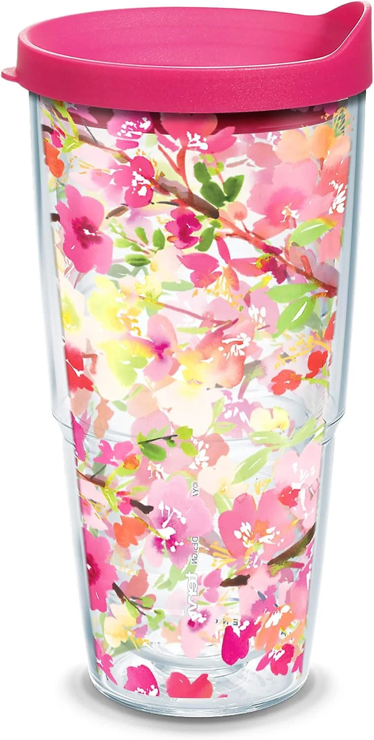 Tervis Yao Cheng - Sakura Floral Made in USA Double Walled Insulated Tumbler Travel Cup Keeps Drinks Cold & Hot, 16oz, Classic