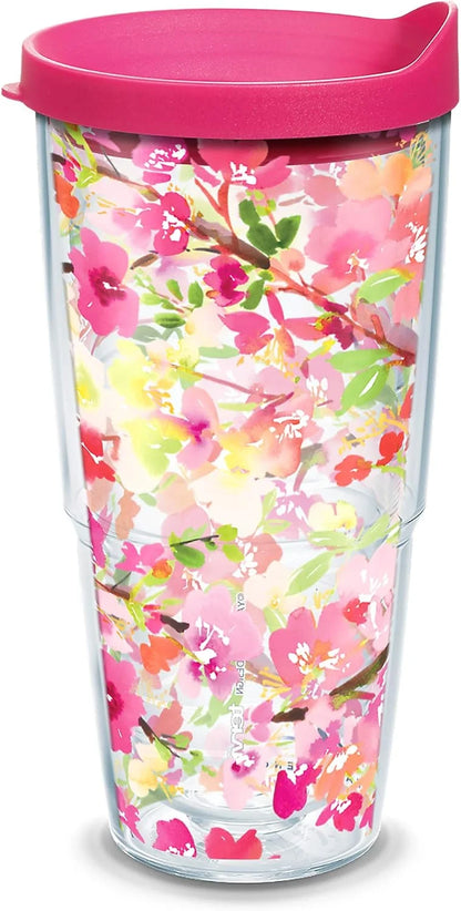 Tervis Yao Cheng - Sakura Floral Made in USA Double Walled Insulated Tumbler Travel Cup Keeps Drinks Cold & Hot, 16oz, Classic