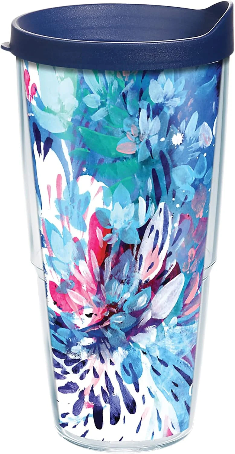 Tervis CreativeIngrid - Floral Wave Made in USA Double Walled Insulated Tumbler Travel Cup Keeps Drinks Cold & Hot, 24oz, Classic