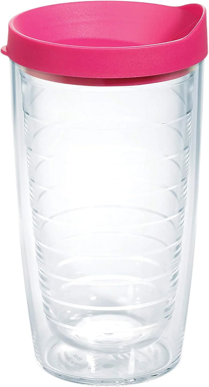 Tervis Clear & Colorful Lidded Made in USA Double Walled Insulated Tumbler Travel Cup Keeps Drinks Cold & Hot, 16oz Mug, Clear Lid
