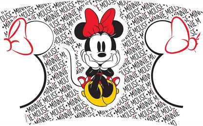 Tervis Disney - Minnie Mouse Name Pattern Tumbler with Wrap and Red Lid 16oz, Clear