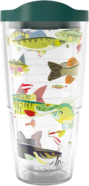 Tervis Freshwater Fish and Lures Made in USA Double Walled Insulated Tumbler Travel Cup Keeps Drinks Cold & Hot, 24oz, Classic