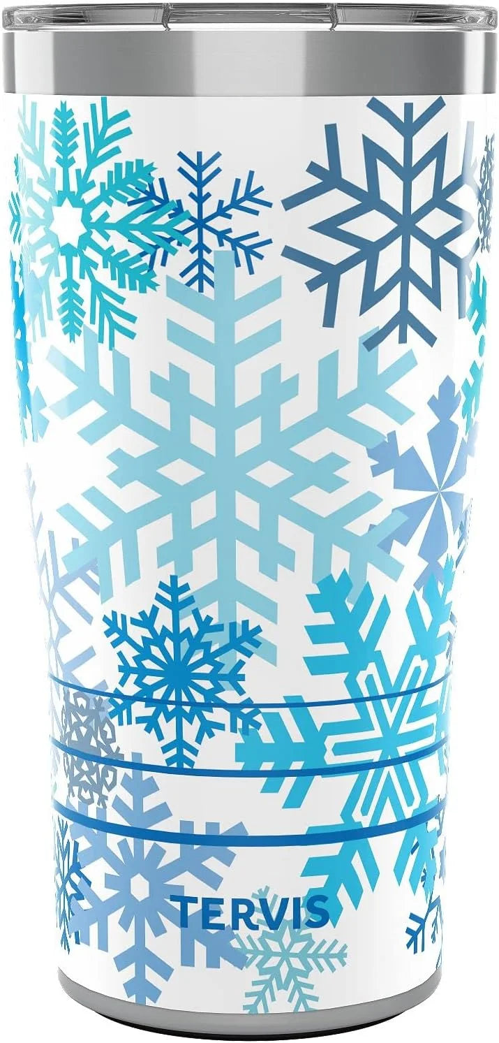 Tervis Traveler Christmas Holiday Blue Winter Snowflakes Triple Walled Insulated Tumbler Travel Cup Keeps Drinks Cold & Hot, 20oz, Stainless Steel