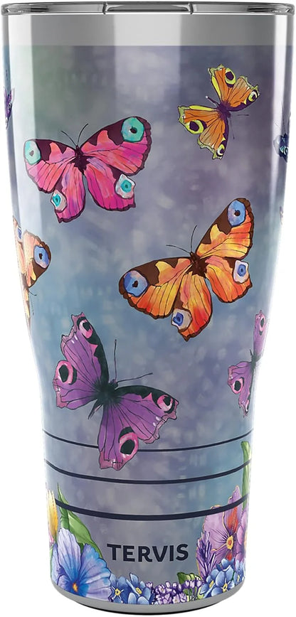Tervis Traveler Traveler Butterfly Garden Triple Walled Insulated Tumbler Travel Cup Keeps Drinks Cold & Hot, 20oz, Stainless Steel