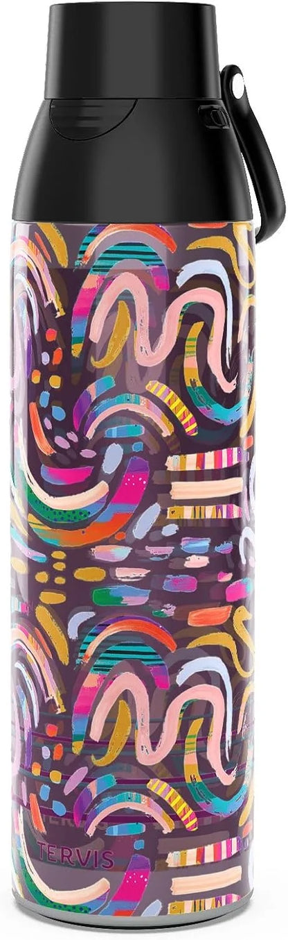 Tervis Venture Water Bottle EttaVee - Purple Swirls Triple Insulated Tumbler Travel Cup Keeps Drinks Cold & Hot, 26oz, Stainless Steel