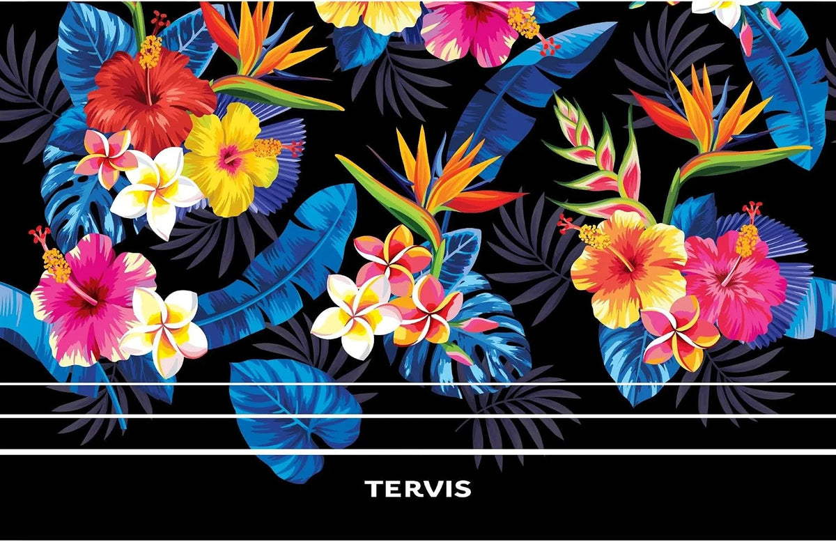 Tervis Traveler Tropical Collection Floral flower bright bold black hibiscus palm bird paradise Triple Walled Insulated Tumbler Travel Cup Keeps Drinks Cold & Hot, 20oz, Stainless Steel