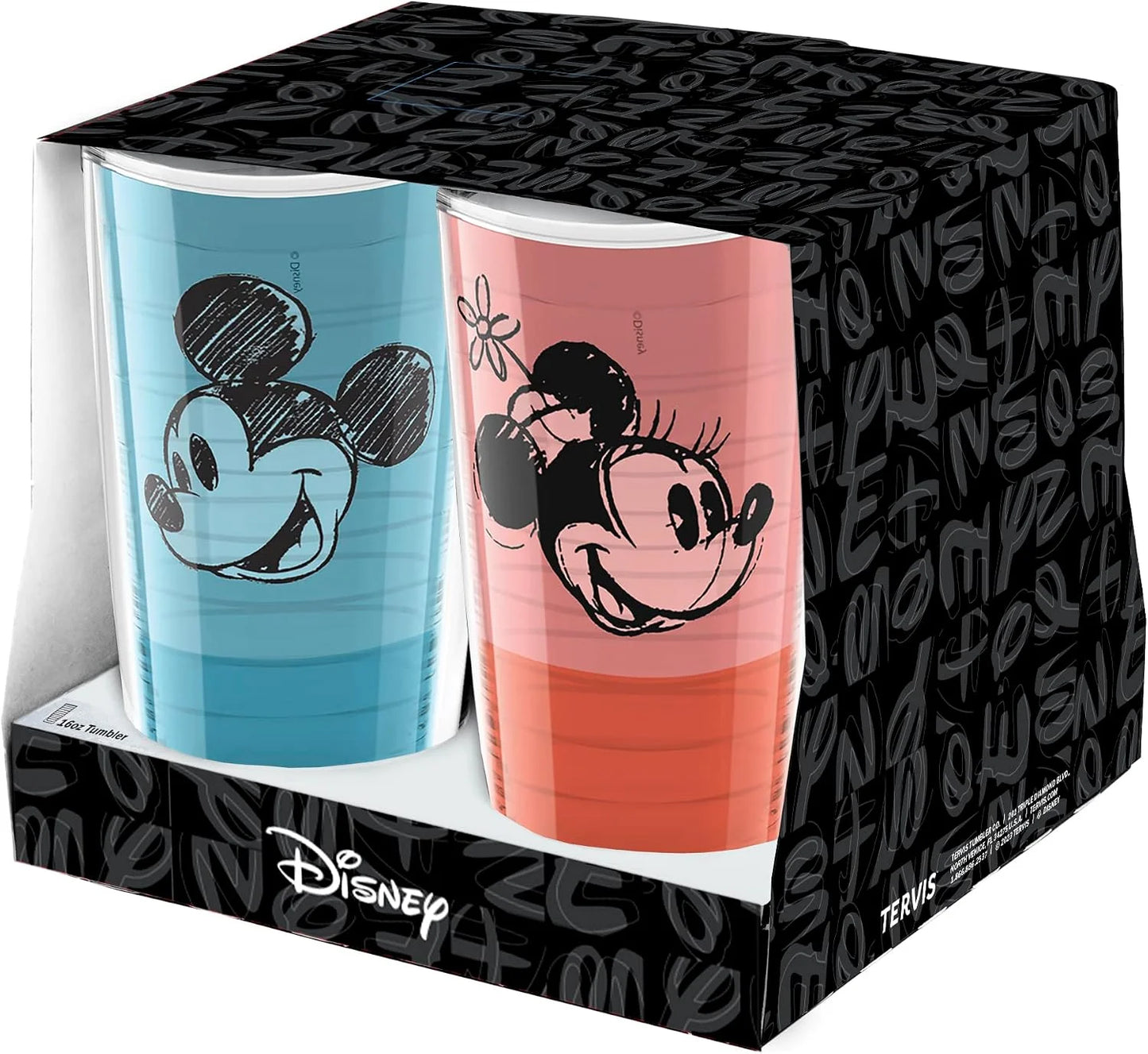 Tervis Disney Fundamentals Collection Made in USA Double Walled Insulated Tumbler Travel Cup Keeps Drinks Cold & Hot, 16oz - 4pk, Assorted