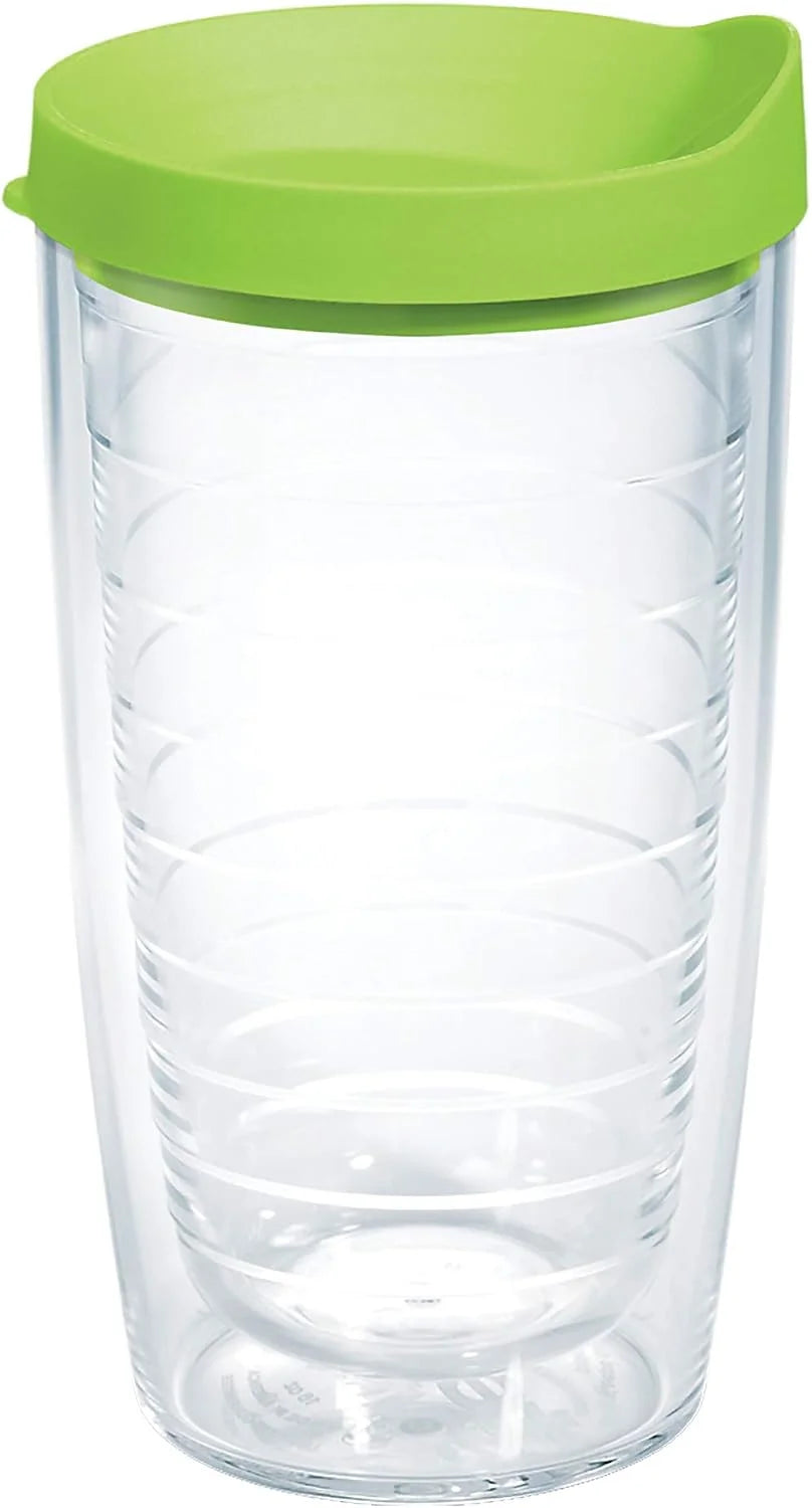 Tervis Clear & Colorful Lidded Made in USA Double Walled Insulated Tumbler Travel Cup Keeps Drinks Cold & Hot, 16oz Mug, Clear Lid