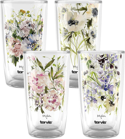 Tervis Kelly Ventura Floral Vista Collection Made in USA Double Walled Insulated Tumbler Travel Cup Keeps Drinks Cold & Hot, 16oz - 4pk, Assorted