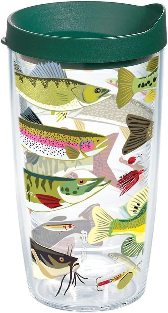 Tervis Freshwater Fish and Lures Made in USA Double Walled Insulated Tumbler Travel Cup Keeps Drinks Cold & Hot, 24oz, Classic