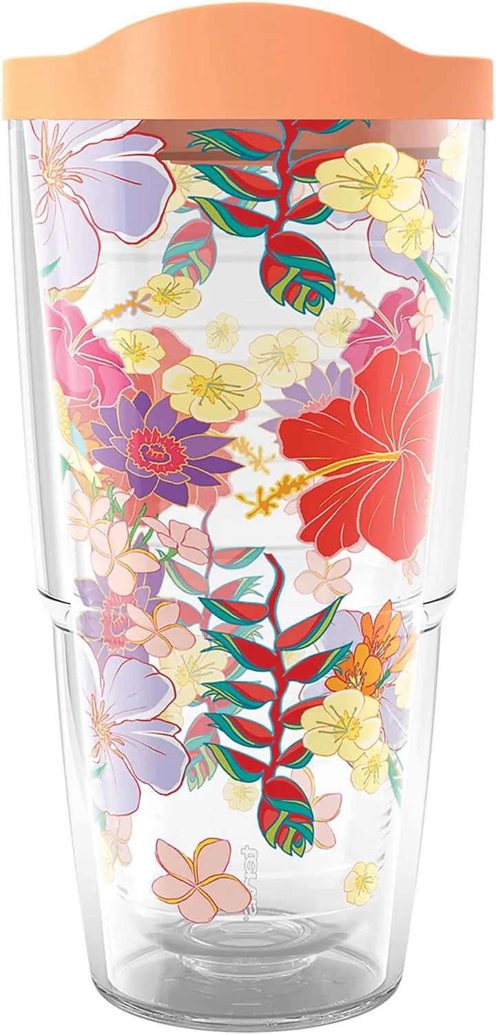 Tervis Tropical Hibiscus Party Made in USA Double Walled Insulated Tumbler Travel Cup Keeps Drinks Cold & Hot, 16oz, Classic