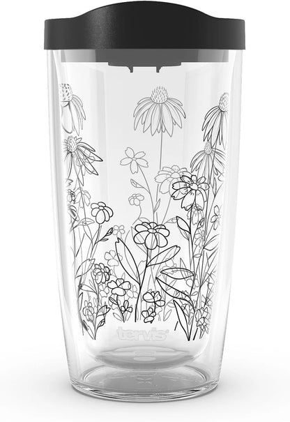 Tervis Wildflower Crystal Collection Made in USA Double Walled Insulated Tumbler Travel Cup Keeps Drinks Cold & Hot, 16oz, Coneflower and Tickseed