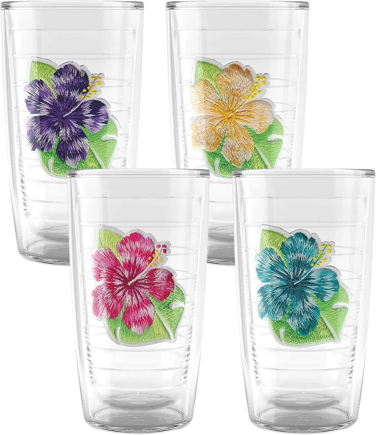 Tervis Tropical Hibiscus Collection Made in USA Double Walled Insulated Tumbler Travel Cup Keeps Drinks Cold & Hot, 24oz, Island Hibiscus Purple
