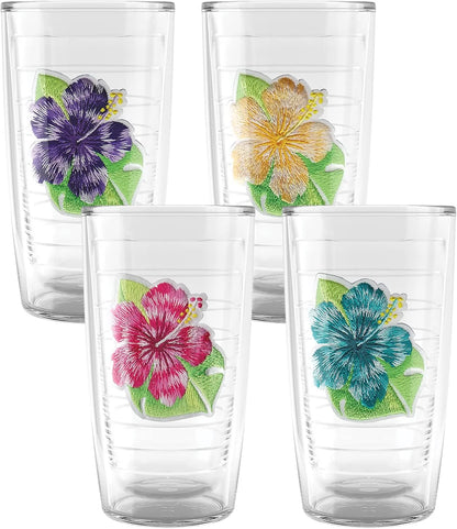 Tervis Tropical Hibiscus Collection Made in USA Double Walled Insulated Tumbler Travel Cup Keeps Drinks Cold & Hot, 24oz, Island Hibiscus Purple