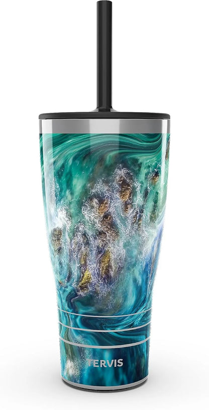 Tervis Teal Splash Made in USA Double Walled Insulated Tumbler Travel Cup Keeps Drinks Cold & Hot, 24oz, Classic