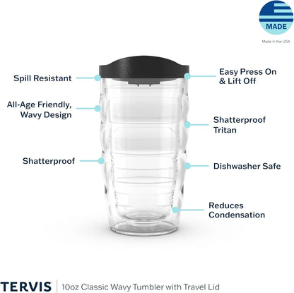 Tervis Clear & Colorful Lidded Made in USA Double Walled Insulated Tumbler Travel Cup Keeps Drinks Cold & Hot, 16oz Mug, Clear Lid
