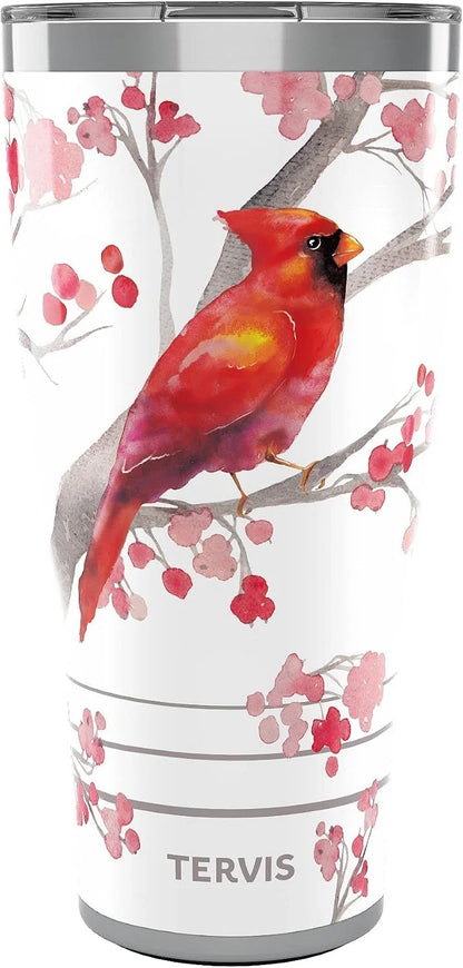 Tervis Traveler Christmas Holiday Cardinal and Berry Branches Triple Insulated Tumbler Travel Cup Keeps Drinks Cold & Hot, 30oz, Stainless Steel