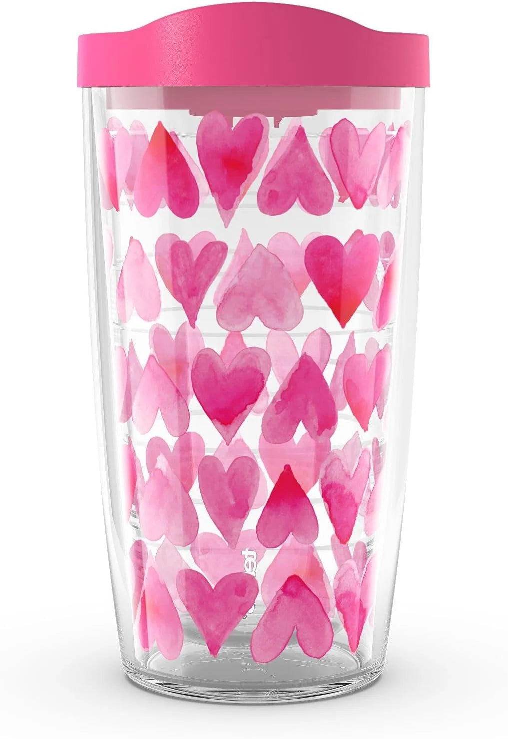 Tervis Valentine's Day Pink Hearts All Over Made in USA Double Walled Insulated Tumbler Travel Cup Keeps Drinks Cold & Hot, 24oz, Clear