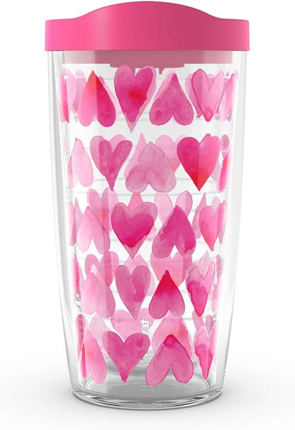 Tervis Valentine's Day Pink Hearts All Over Made in USA Double Walled Insulated Tumbler Travel Cup Keeps Drinks Cold & Hot, 24oz, Clear