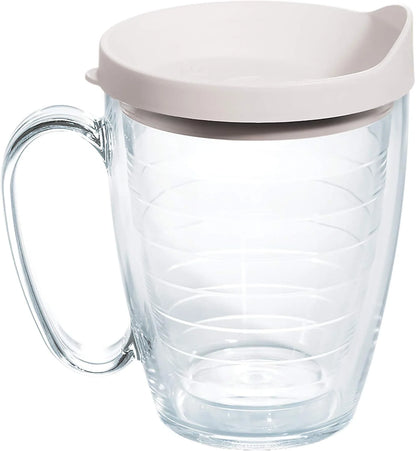 Tervis Clear & Colorful Lidded Made in USA Double Walled Insulated Tumbler Travel Cup Keeps Drinks Cold & Hot, 16oz Mug, Clear Lid