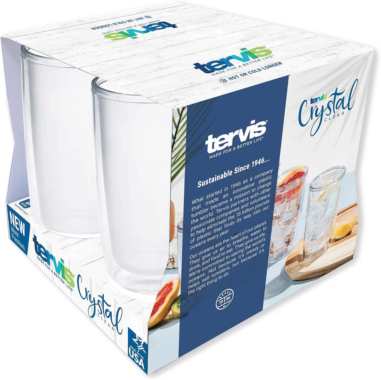 Tervis Crystal Clear Tabletop Made in USA Double Walled Insulated Tumbler Travel Cup Keeps Drinks Cold & Hot, 16oz - 4pk, Classic