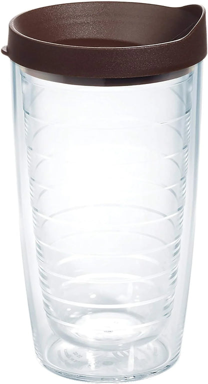 Tervis Clear & Colorful Lidded Made in USA Double Walled Insulated Tumbler Travel Cup Keeps Drinks Cold & Hot, 16oz Mug, Clear Lid