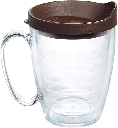 Tervis Clear & Colorful Lidded Made in USA Double Walled Insulated Tumbler Travel Cup Keeps Drinks Cold & Hot, 16oz Mug, Clear Lid