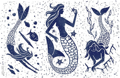 Tervis Vintage Mermaid Collage Tumbler with Wrap and Navy Lid 24oz, Clear, 1 Count (Pack of 1)
