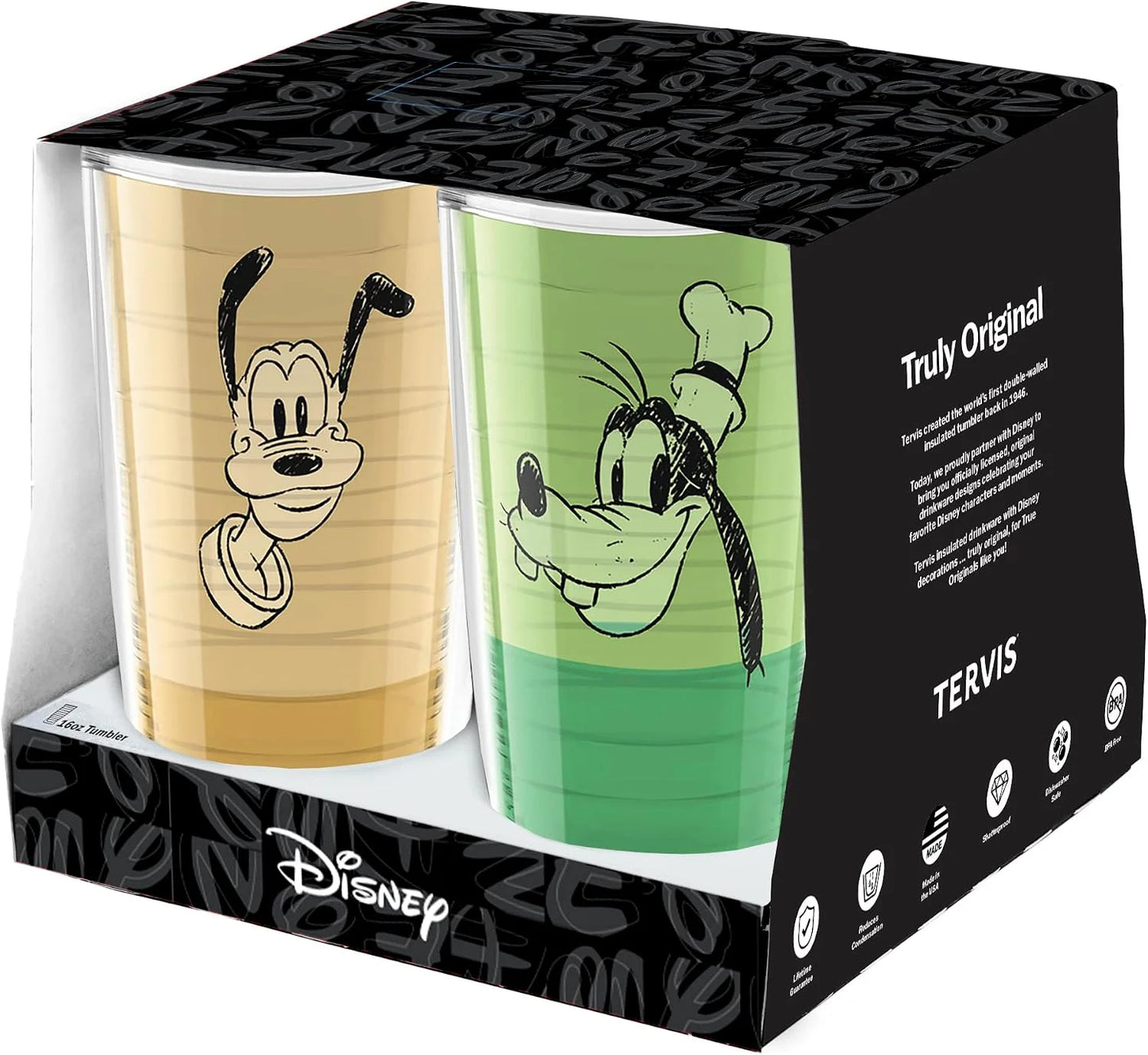 Tervis Disney Fundamentals Collection Made in USA Double Walled Insulated Tumbler Travel Cup Keeps Drinks Cold & Hot, 16oz - 4pk, Assorted