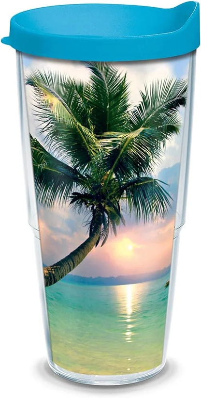 Tervis Traveler Sunset in Paradise Triple Walled Insulated Tumbler Travel Cup Keeps Drinks Cold & Hot, 30oz, Stainless Steel