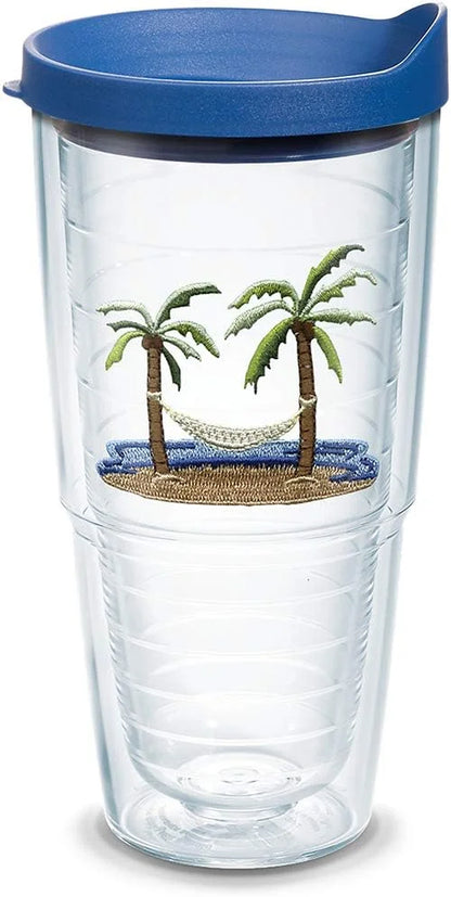 Tervis Palm Tree & Hammock Scene Made in USA Double Walled Insulated Tumbler Cup Keeps Drinks Cold & Hot, 16oz - 4pk, Unlidded