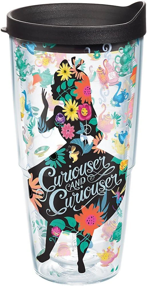 Tervis 1269202 Disney-Alice in Wonderland Curiouser Insulated Tumbler with Wrap and Black Lid, 16oz, Clear