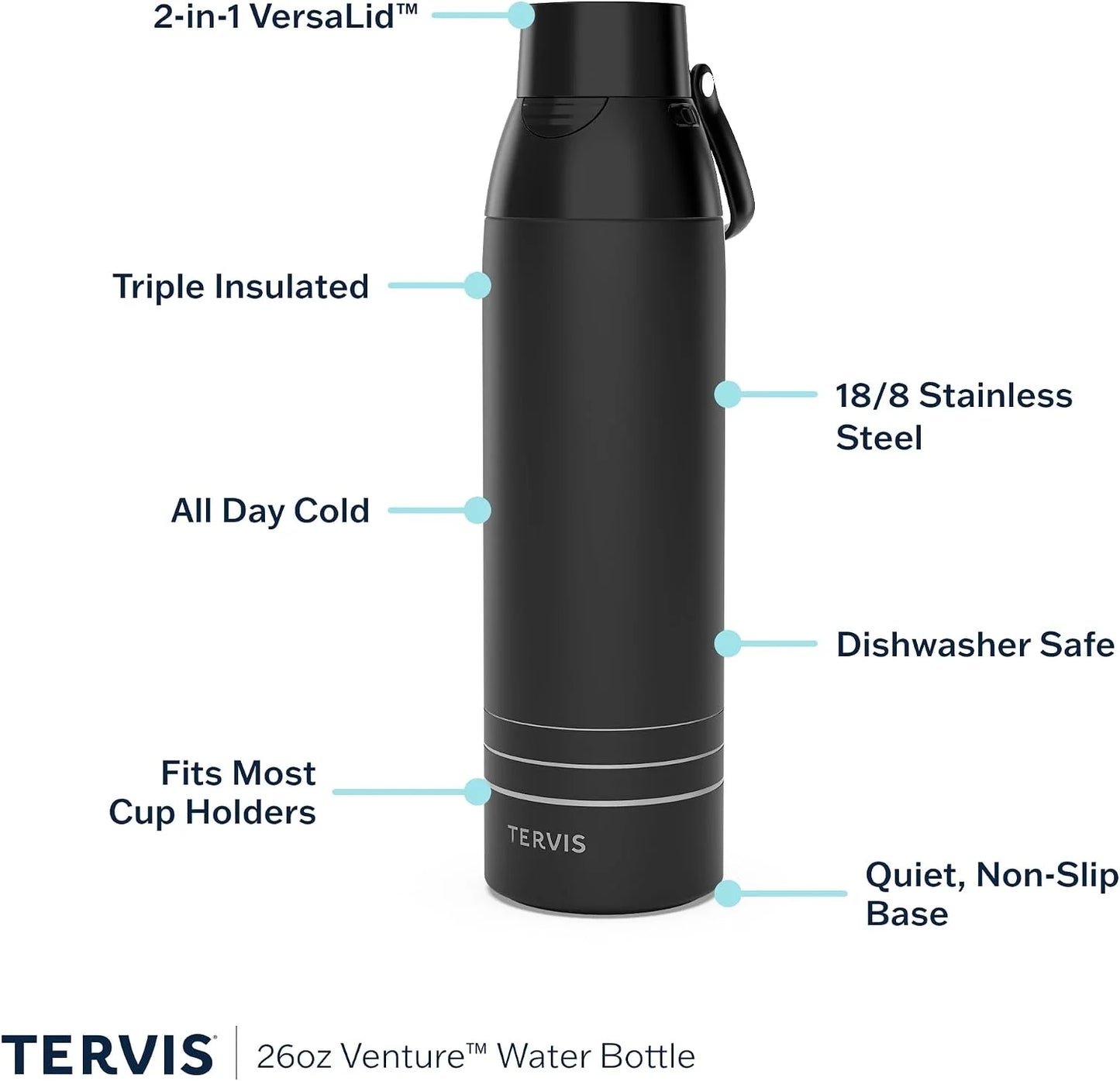 Tervis Venture Water Bottle Peanuts - Sticker Collage Made in USA Double Walled Insulated Tumbler Travel Cup Keeps Drinks Cold & Hot, 26oz, Stainless Steel