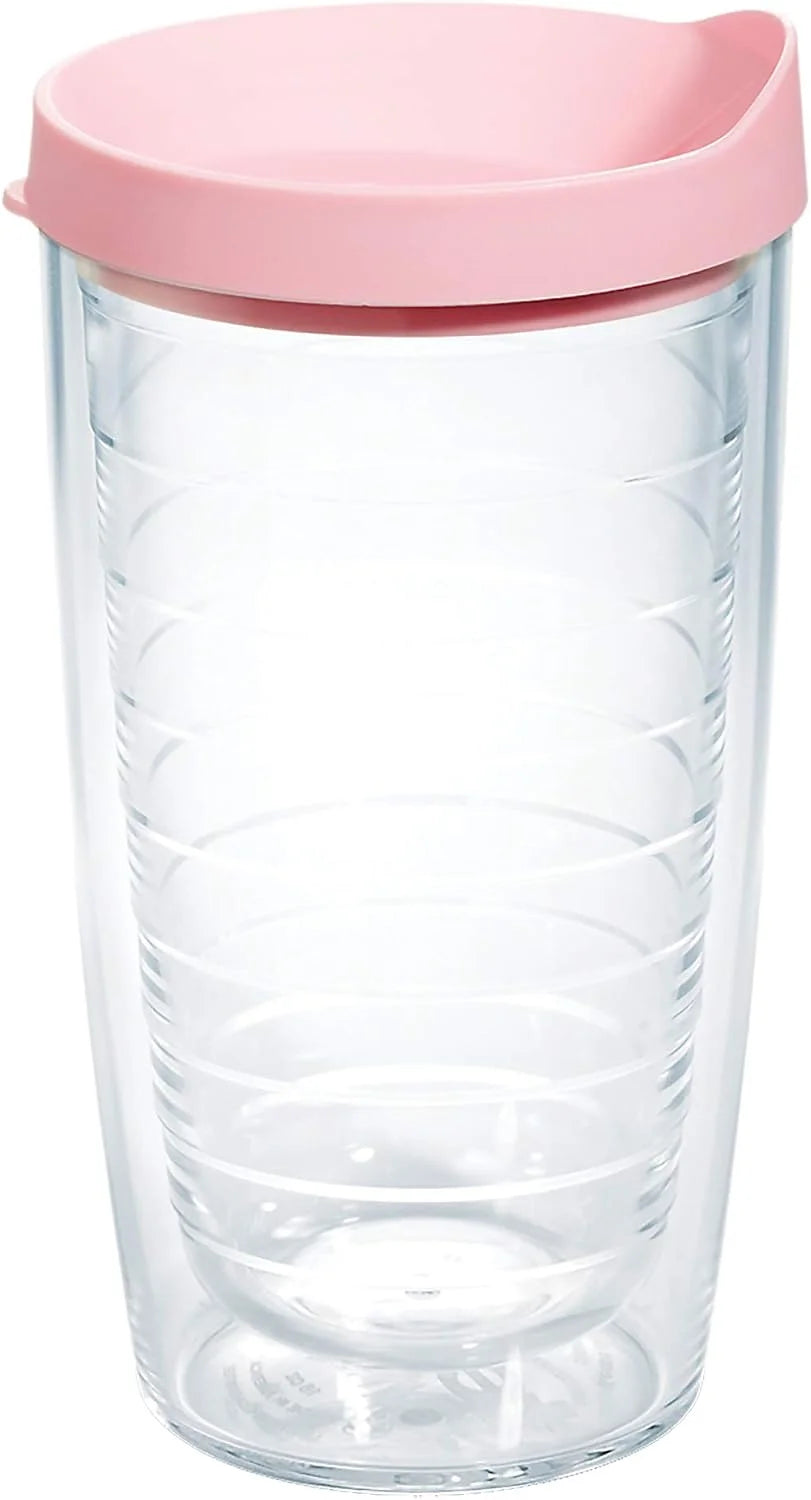 Tervis Clear & Colorful Lidded Made in USA Double Walled Insulated Tumbler Travel Cup Keeps Drinks Cold & Hot, 16oz Mug, Clear Lid