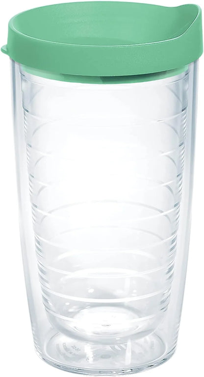 Tervis Clear & Colorful Lidded Made in USA Double Walled Insulated Tumbler Travel Cup Keeps Drinks Cold & Hot, 16oz Mug, Clear Lid