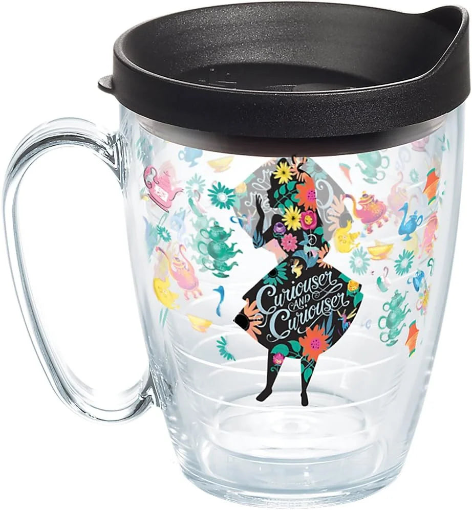Tervis 1269202 Disney-Alice in Wonderland Curiouser Insulated Tumbler with Wrap and Black Lid, 16oz, Clear