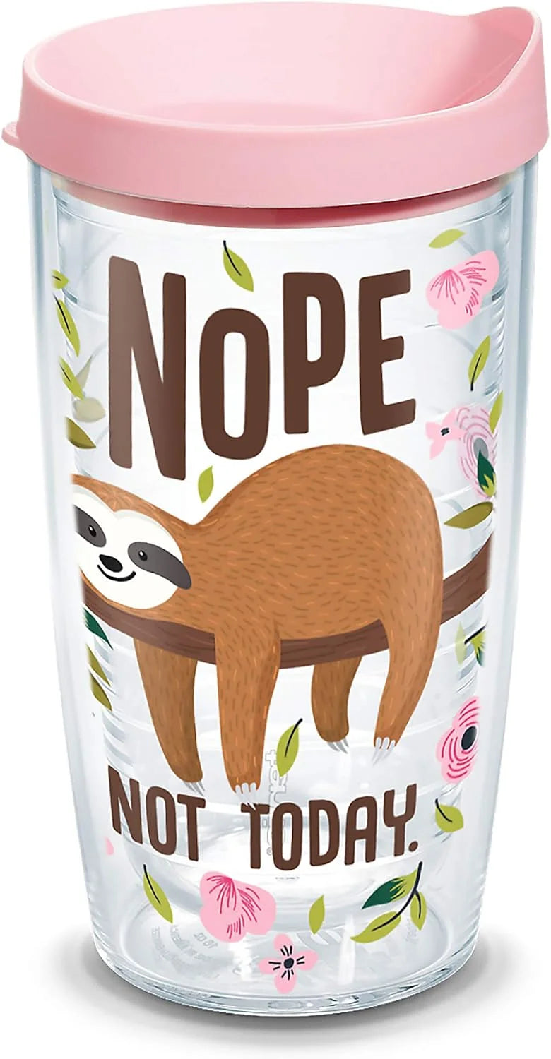 Tervis Sloth Nope Not Today Made in USA Double Walled Insulated Tumbler Travel Cup Keeps Drinks Cold & Hot, 16oz Mug, Classic