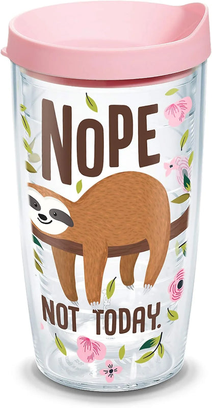 Tervis Sloth Nope Not Today Made in USA Double Walled Insulated Tumbler Travel Cup Keeps Drinks Cold & Hot, 16oz Mug, Classic