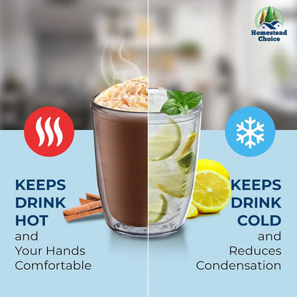 Insulated Drinking Glasses 16oz 2-pack - Great for Iced Coffee & Hot Drinks