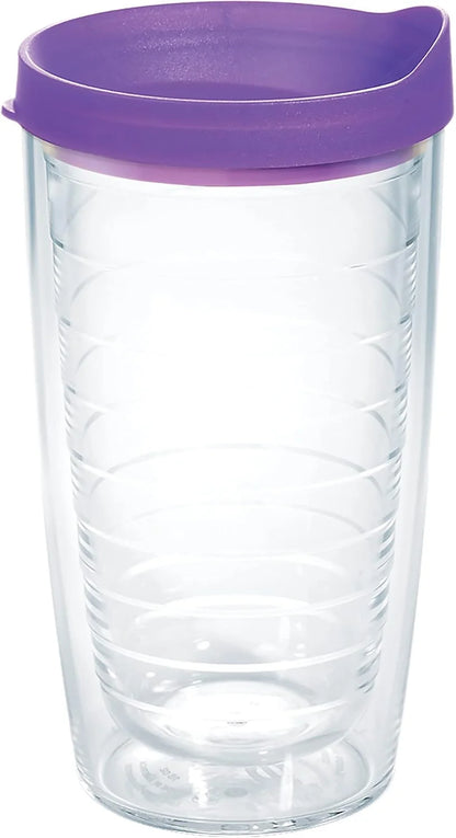 Tervis Clear & Colorful Lidded Made in USA Double Walled Insulated Tumbler Travel Cup Keeps Drinks Cold & Hot, 16oz Mug, Clear Lid