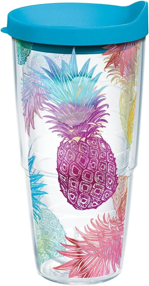 Tervis Watercolor Pineapples Made in USA Double Walled Insulated Tumbler Travel Cup Keeps Drinks Cold & Hot, 24oz Venture Lite Water Bottle, Classic