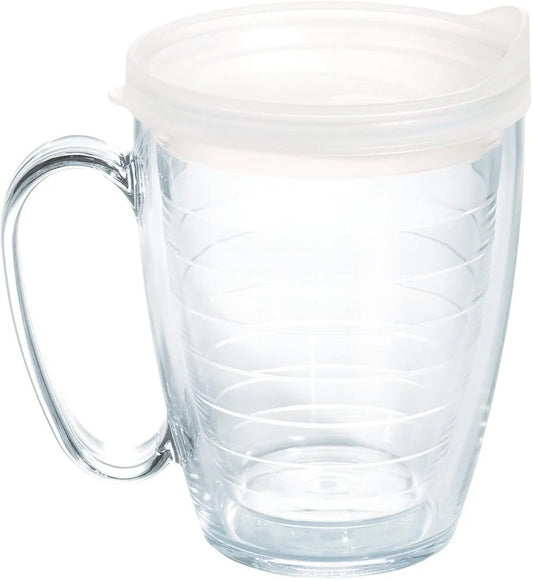 Tervis Clear & Colorful Lidded Made in USA Double Walled Insulated Tumbler Travel Cup Keeps Drinks Cold & Hot, 16oz Mug, Clear Lid