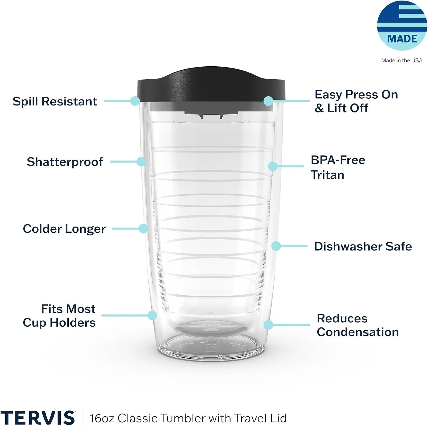 Tervis Traveler Americana USA Flag Triple Walled Insulated Tumbler Travel Cup Keeps Drinks Cold & Hot, 20oz, Stainless Steel