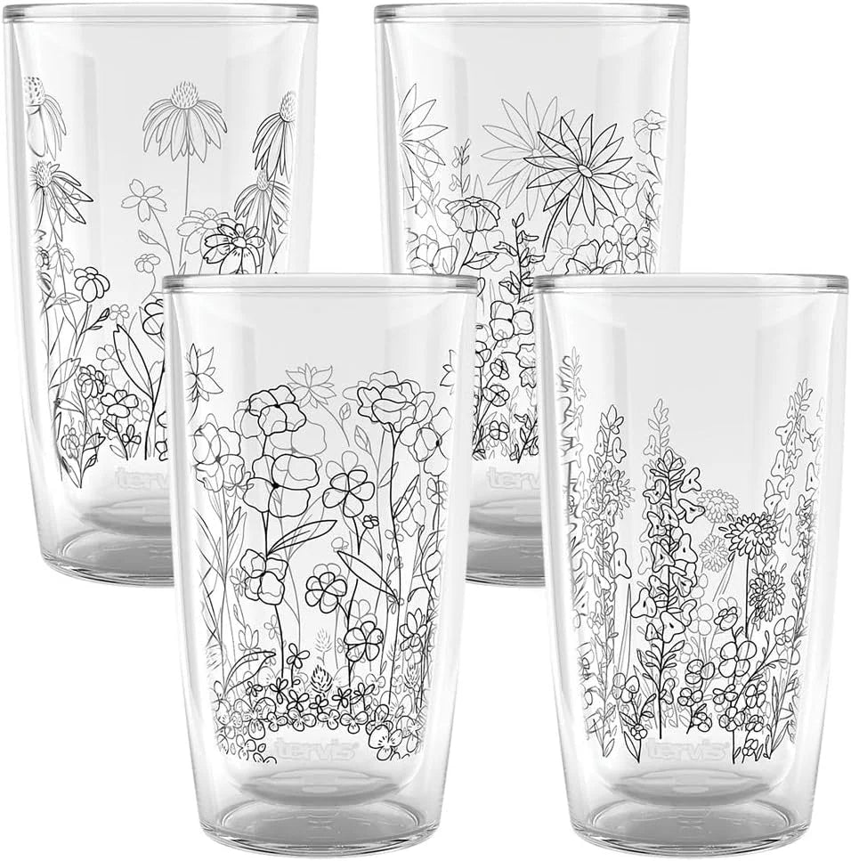 Tervis Wildflower Crystal Collection Made in USA Double Walled Insulated Tumbler Travel Cup Keeps Drinks Cold & Hot, 16oz, Coneflower and Tickseed