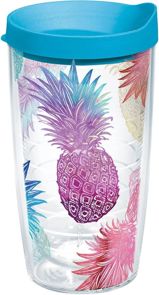 Tervis Watercolor Pineapples Made in USA Double Walled Insulated Tumbler Travel Cup Keeps Drinks Cold & Hot, 24oz Venture Lite Water Bottle, Classic