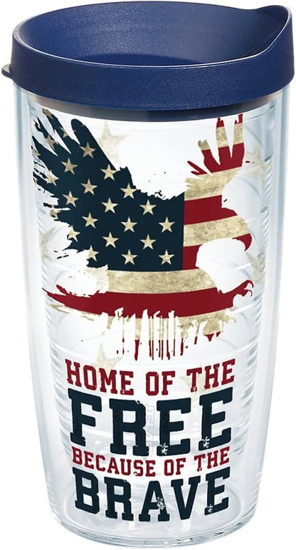 Tervis Home of the Free Because of the Brave Made in USA Double Walled Insulated Tumbler Travel Cup Keeps Drinks Cold & Hot, 16oz Mug with Handle, Classic