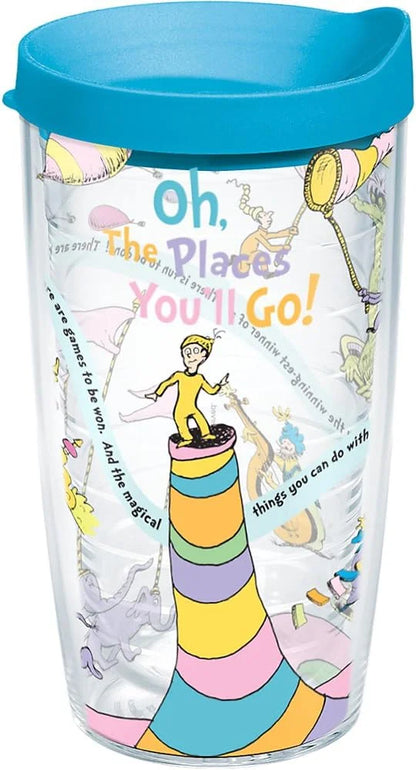 Tervis Dr. Seuss Oh the Places You'll Go Made in USA Double Walled Insulated Tumbler Travel Cup Keeps Drinks Cold & Hot, 16oz, Classic